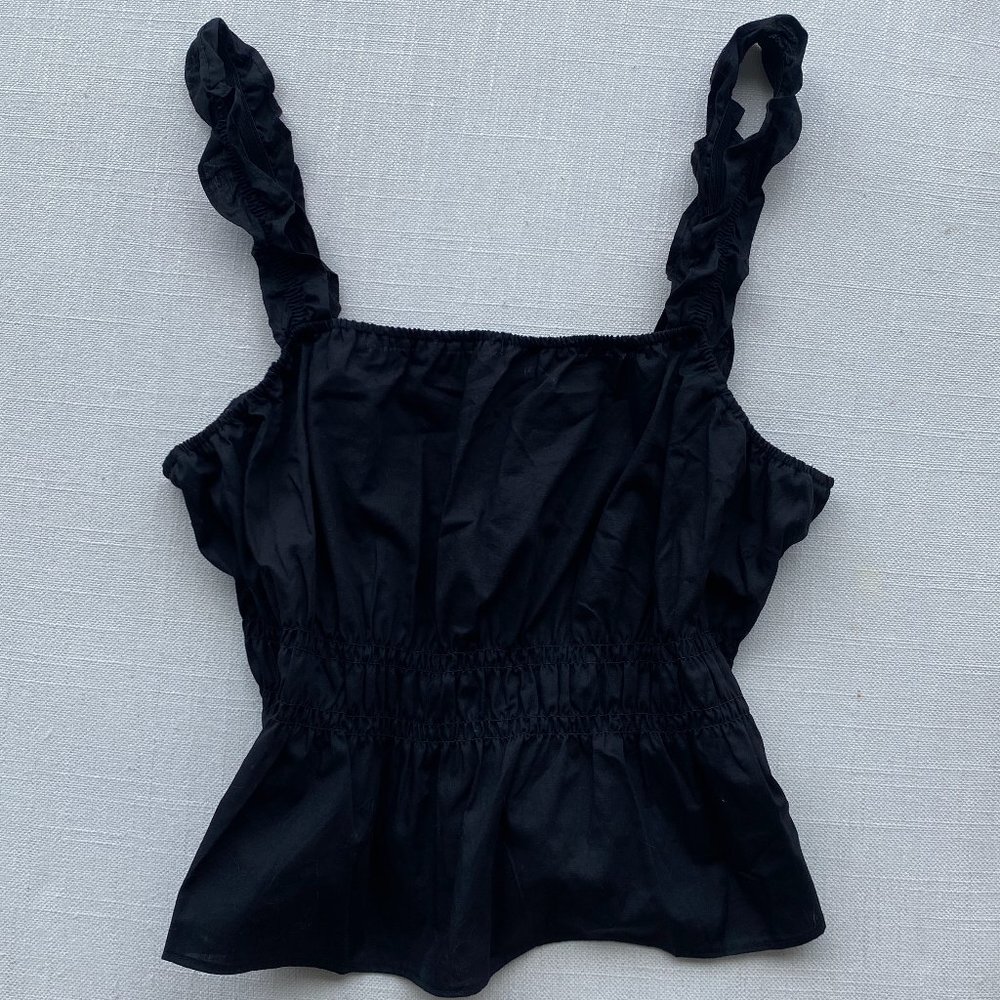 h&m black tank top frill trimmed